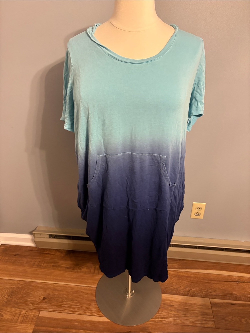 Lane Bryant Ombre Short Sleeve Swim Coverup - Aqua to Navy Blue